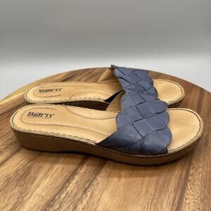 Born Sandals Womens Size 10 M Blue Woven Leather Slide Comfort Slip On Casual
